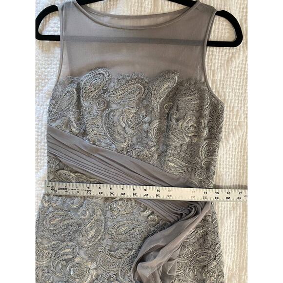 LAUREN RALPH LAUREN DRESS GOWN 4 GRAY LACE FLORAL EMBROIDERED MAXI LONG PAISLEY - Picture 12 of 13